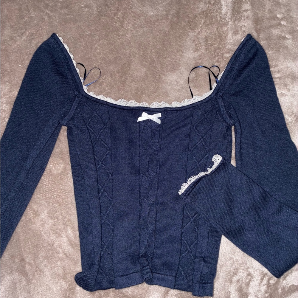 Edikted Midnight Blue Top with Ivory Lace